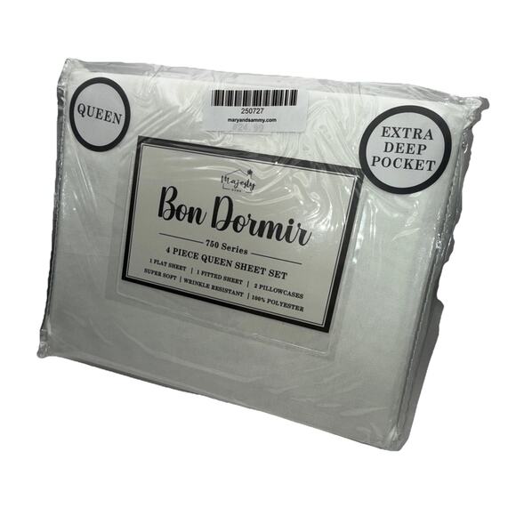 Queen Size Bed Sheet Set White - Majesty - Picture 1 of 9